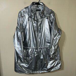 Ralph Lauren Black Label | Silver Metallic Taffeta Hooded Jacket Women’s 2X